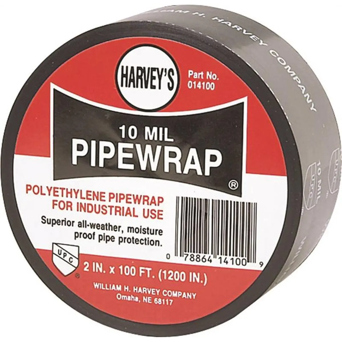 HARVEYS Industrial Pipe Wrap Black Tape - 10 mil Thick, 2 in x 100 ft Polyethylene Stretch Roll, Stable, High-Durable, UPC Compliant for Boating, Industrial Applications, Stretch Wrap, Industrial Use