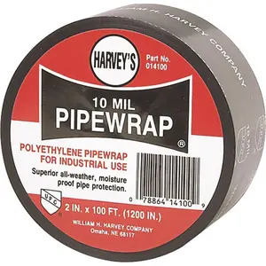 Harveys  Pipe Wrap, 2 x 100 ft L x 10 mil T, Black
