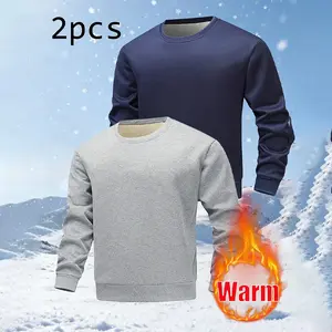 Men's 2PCS Autumn Winter Outdoor Casual Fashion Top Comfortable Fleece Thick Warm Pullover Crew Neck Sweatshirt Menswear Hoodie fall outfits streetwear cheap men stuff mens hoodies 2000s outfits y2k clothing