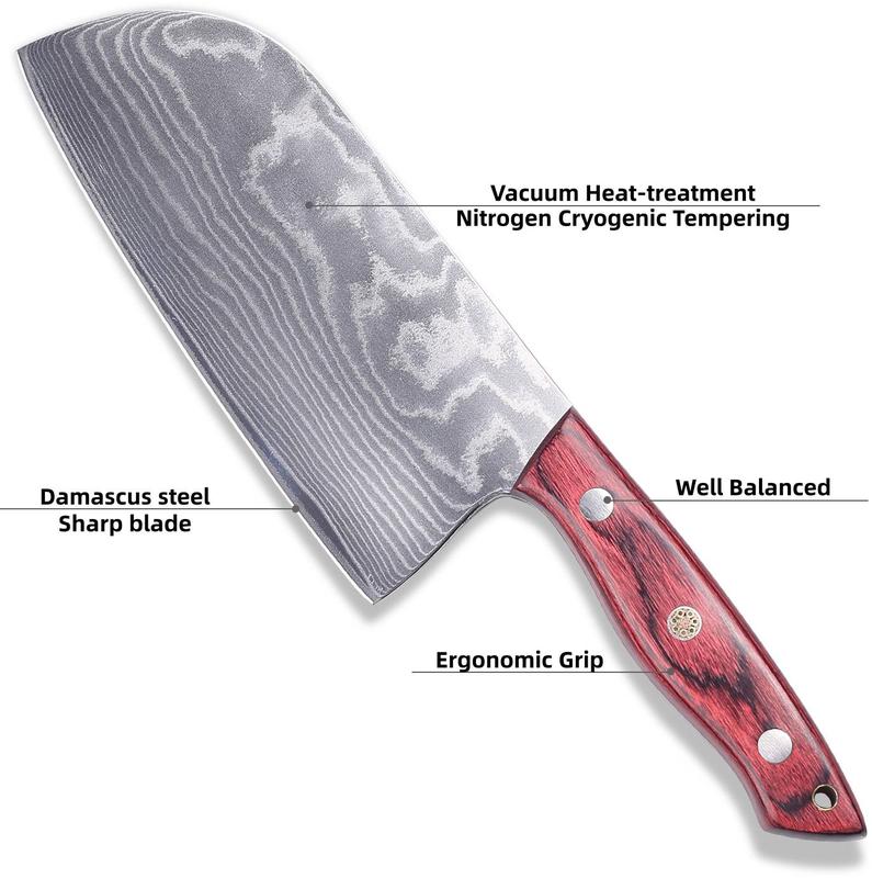 Professional Damascus Chef Knife & Nakiri Knife - 7-Inch Forged Blade with >60° Sharp, Butcher/Chef/Utility/paring Knives for & Professional, Meat, Vegetable Slicing