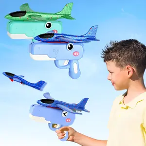 PINK LADY Dinosaur Airplane Launcher Toy, Airplane Toy, 2 Flight Modes LED Foam Glider Catapult Plane, Styrofoam Airplanes, Collision Transforming Dinosaur, Foam Glider, B-Day Party Supplies(Green)
