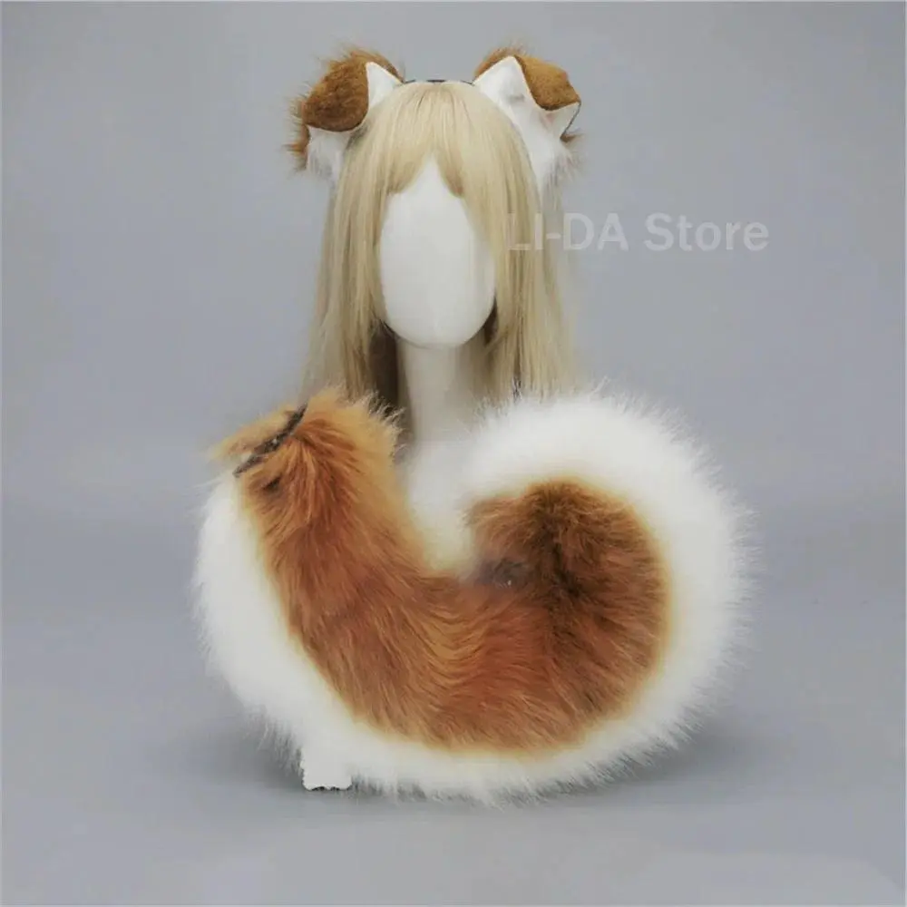 2Pcs/set Shepherd Dog Ear Hairband Tail Shiba Lnu Ear Plush Dog Role Play Cos Pet Puppy Ear Tail Halloween Costume Accessories
