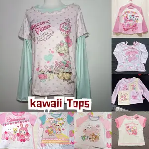 Japanese Sweet Kawaii Cartoon Polka Dot Print T-shirt Women Loose Casual Contrast Color Cute Graphic Tees Y2k Aesthetic Tops New