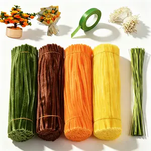 400 pipe cleaner craft set, pipe cleaner flower bouquet making set, boxed in 4 different colors; DIY flower making kit (including floral wire, gardening tape, and flower stamens) (orange set)