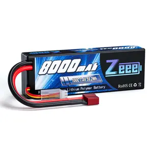 Zeee 2S Lipo Battery 8000mAh 7.4V 100C Hard Case RC Battery with Deans T Plug for 1/8 and 1/10 RC Car Models RC Truck RC Vehicles RC Truggy RC Boat Helicopter