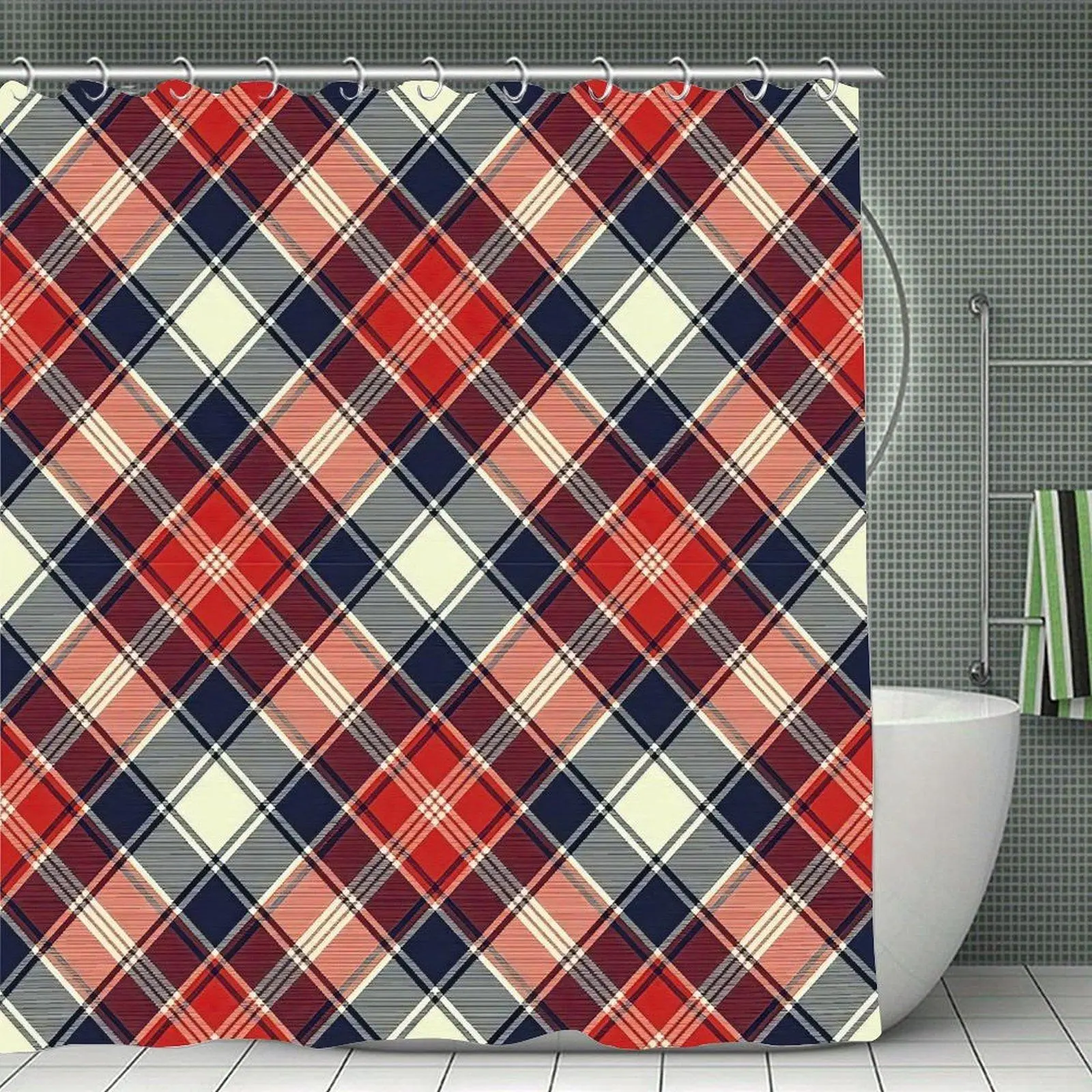 Red Blue Plaid Tartan Pattern Shower Curtain