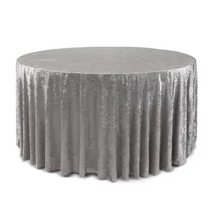 120 Inch Round Crushed Velvet Tablecloth Dark Silver