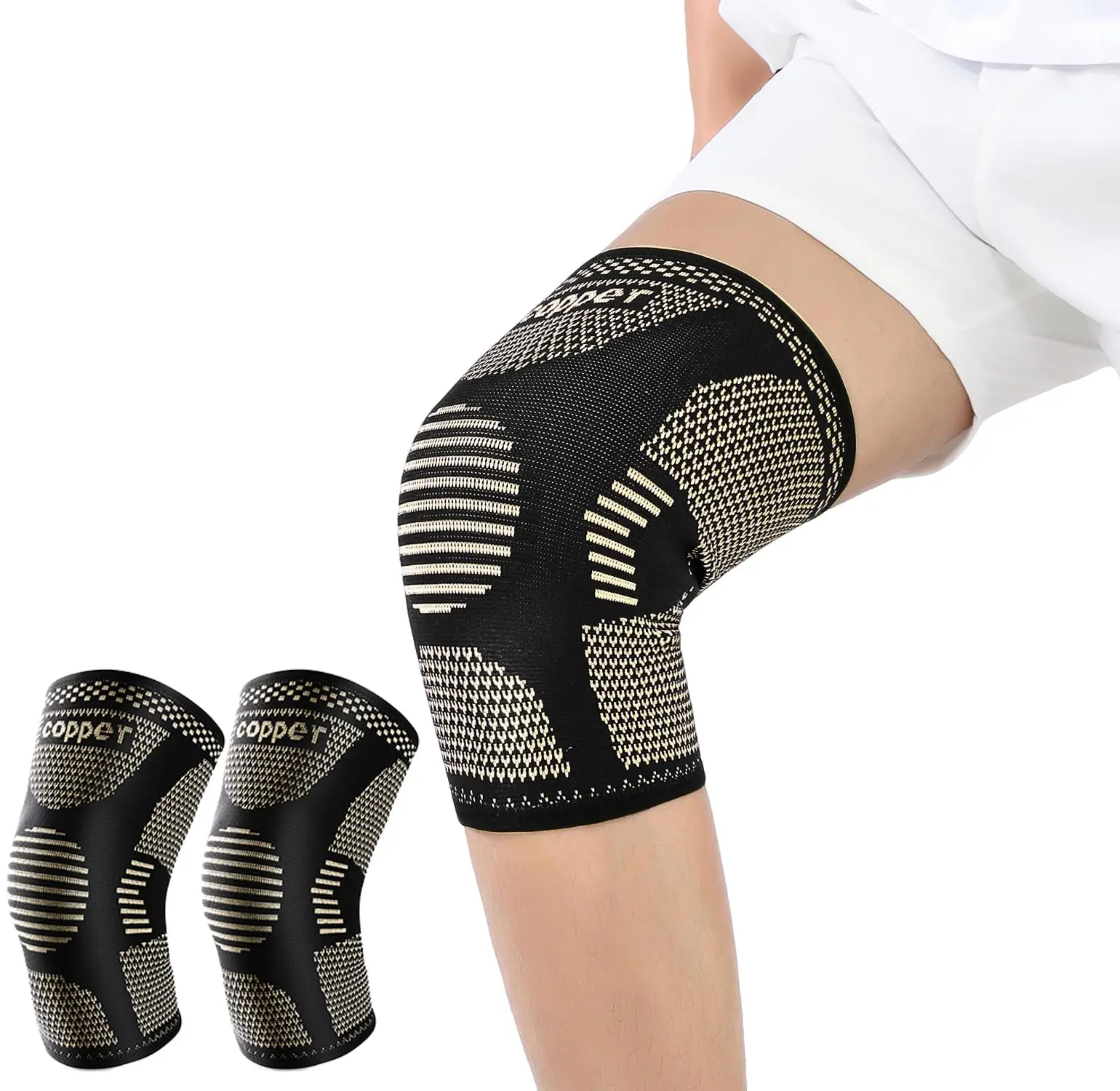 2-Pack Copper Fabric Knee Sleeves - Supportive 3D Knitting Knee Brace, Breathable Wear, Flexible Fit, Stable Patella Compression Wrap for Joint Discomfort, Sports Protection, Workout Recovery, Knee Sleeve, Set Of Two