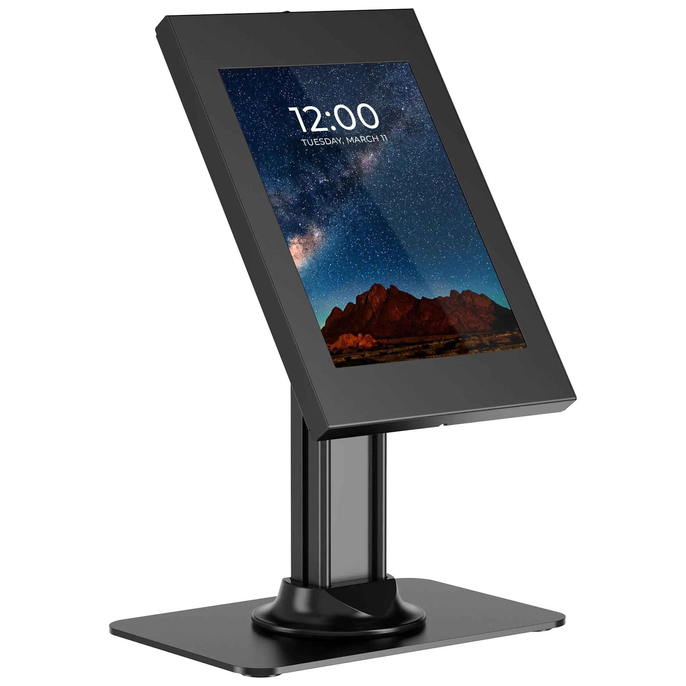 MOUNT-IT! Anti-Theft Tablet Countertop Stand Lockable Mount for Retail & Trade Shows, Tamper-Proof Rotating and Tilting Enclosure with Freestanding or Bolt-Down Base, Compatible with iPad Pro/Air/iPad 7-10/10.9"