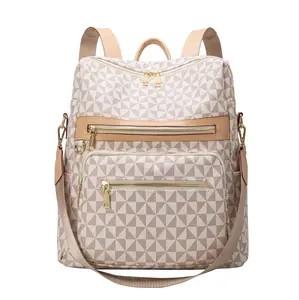 Multicolor Women's Colorful Convertible Backpack - Geometric Pattern, Large Capacity, Anti-theft Design, Suitable for Commuting and Travel, Fits 15.6-inch Laptop