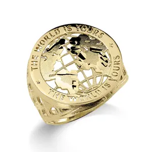 14K Gold Plated World Is Yours Round Globe Ring for Men Unique Gift Timeless Design Luxurious Globe Gold Ring