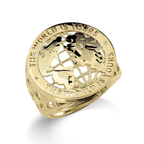 14K Gold Plated World Is Yours Round Globe Ring for Men Unique Gift Timeless Design Luxurious Globe Gold Ring