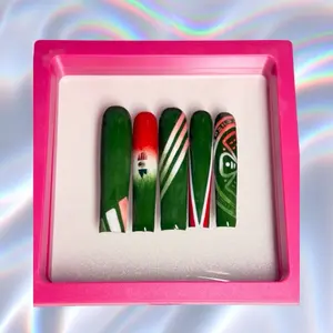 Green, White & Red Press On Nails,More Sizes & Shapes Available