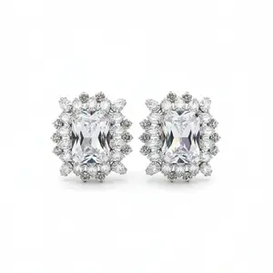 Luxury CZ Cluster Stud Earrings – Rectangle Statement Bridal & Special Occasion Glam