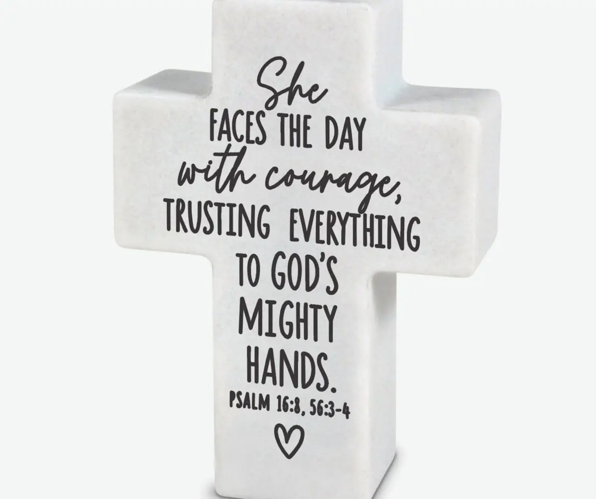 Dicksons 11253 4.25 in Mini Inspire Resin Cross with 360-Degree Stand, Religious Cross Print Home Decor, Empowering Message Ornament, Thoughtful Daily Gift for Female