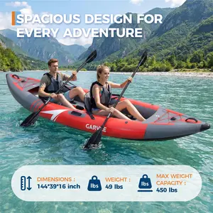 Inflatable 2 Person Fishing Kayak 12FT 450LB – Portable Tandem Kayak for Adults with 2 Paddles, Padded Seats, 3 Fins, Hand Pump, Carry Bag – Lakes & Rivers