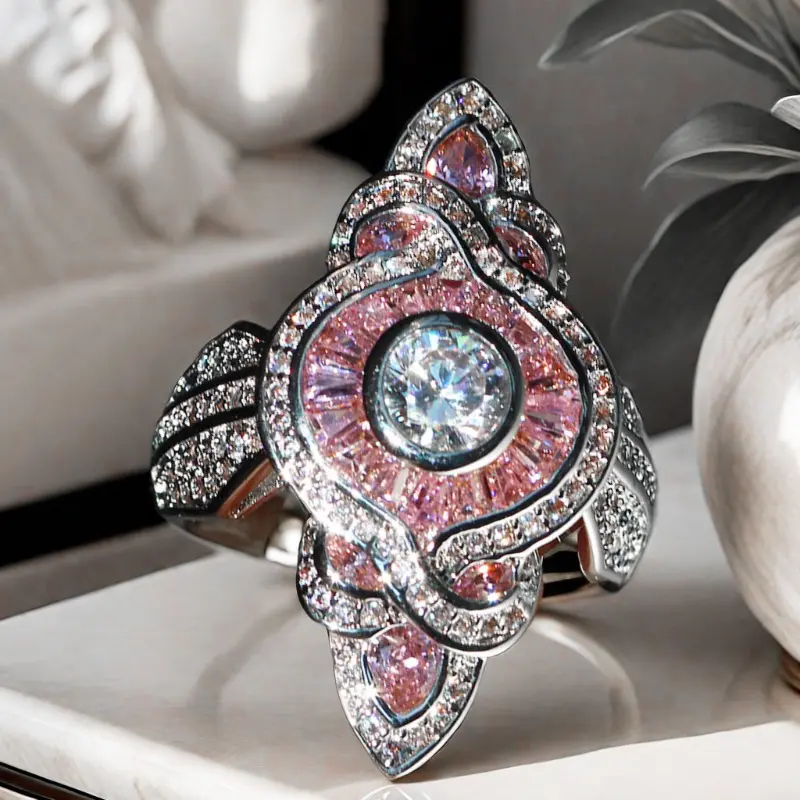 Sparkling Luxury · Creative Pink Channel Rings with Zircon | Couples' Promise Rings for Wedding, Engagement & Eternity | Anniversary, Birthstone Gifts for Men & Women on Romantic Holidays