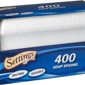 [400 Count] Settings Plastic White Soup Spoons, Practical Disposable Cutlery, Great For Home, Office, School, Party, Picnics, Restaurant, Take-out Fast Food, Outdoor Events, Or Every Day Use, 1 Box Decor