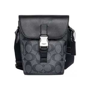 COACH Track 16 Classic Logo Pendant Crossbody Bag for Men – Coated Canvas and Leather, Minimalist Style, Charcoal Grey