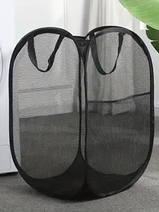 Handy Laundry Collapsible Mesh Pop Up Hamper, Wide Opening, Side Pocket, Breathable, Sturdy, Foldable, Space-Saving, Collapsible Clothes Hamper, Laundry Basket, 2-Pack