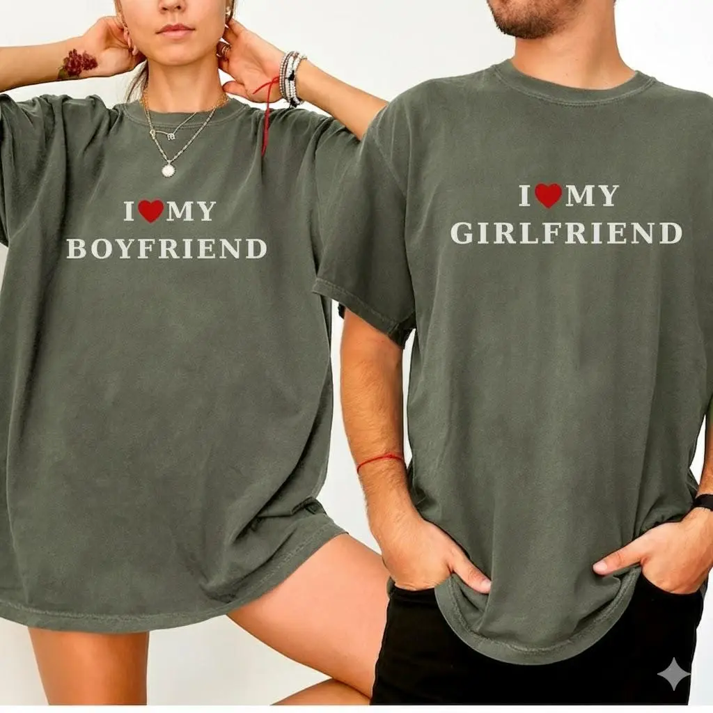 Couples Shirts, I Love My Boyfriend Girlfriend T-Shirt Sweatshirt Hoodie, Matching Couple Gift for Valentine’s Day Couple Shirt