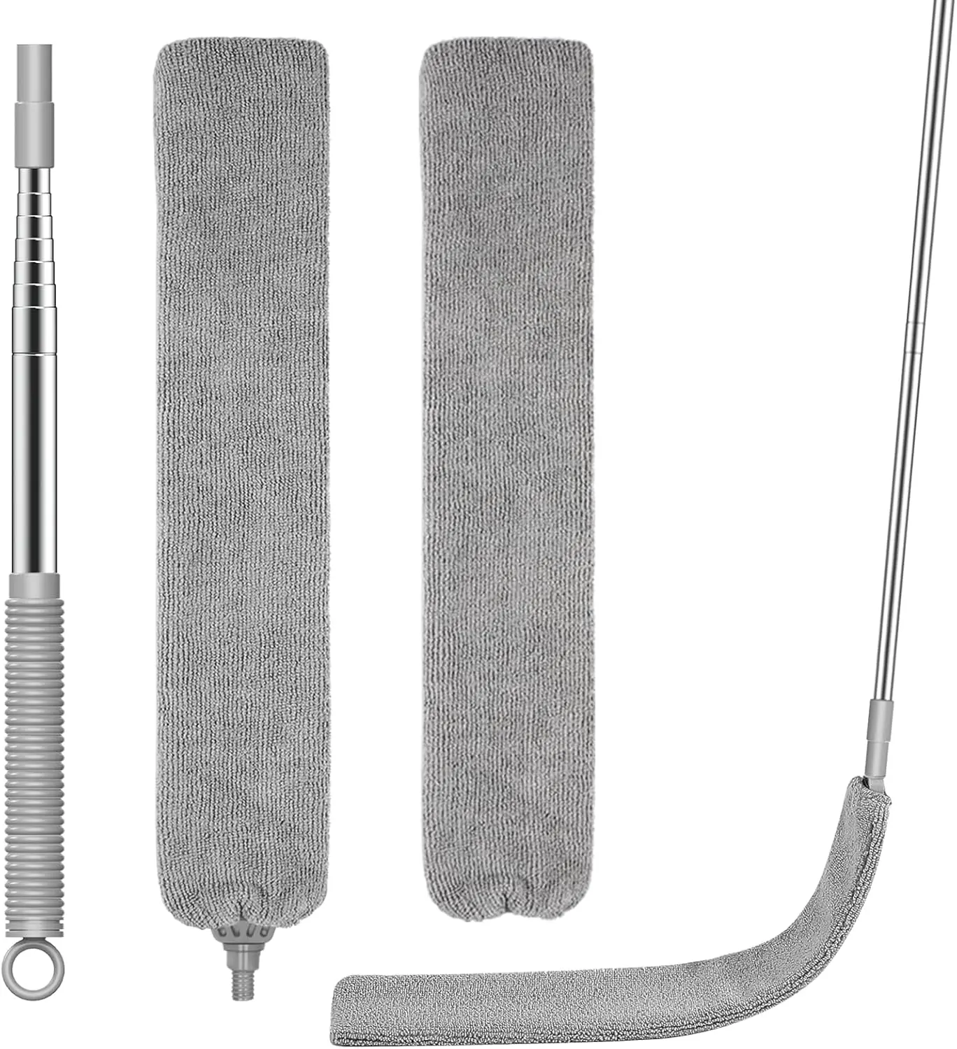 Dusters for Cleaning Retractable Gap Duster with Extension Pole Long Handle Cleaning Tools Flat Dust Cleaner with 2 Microfiber Dusting Cloths for Under Appliances Furniture Fridge