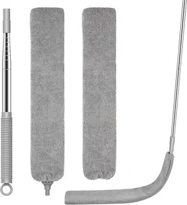 Dusters for Cleaning Retractable Gap Duster with Extension Pole Long Handle Cleaning Tools Flat Dust Cleaner with 2 Microfiber Dusting Cloths for Under Appliances Furniture Fridge