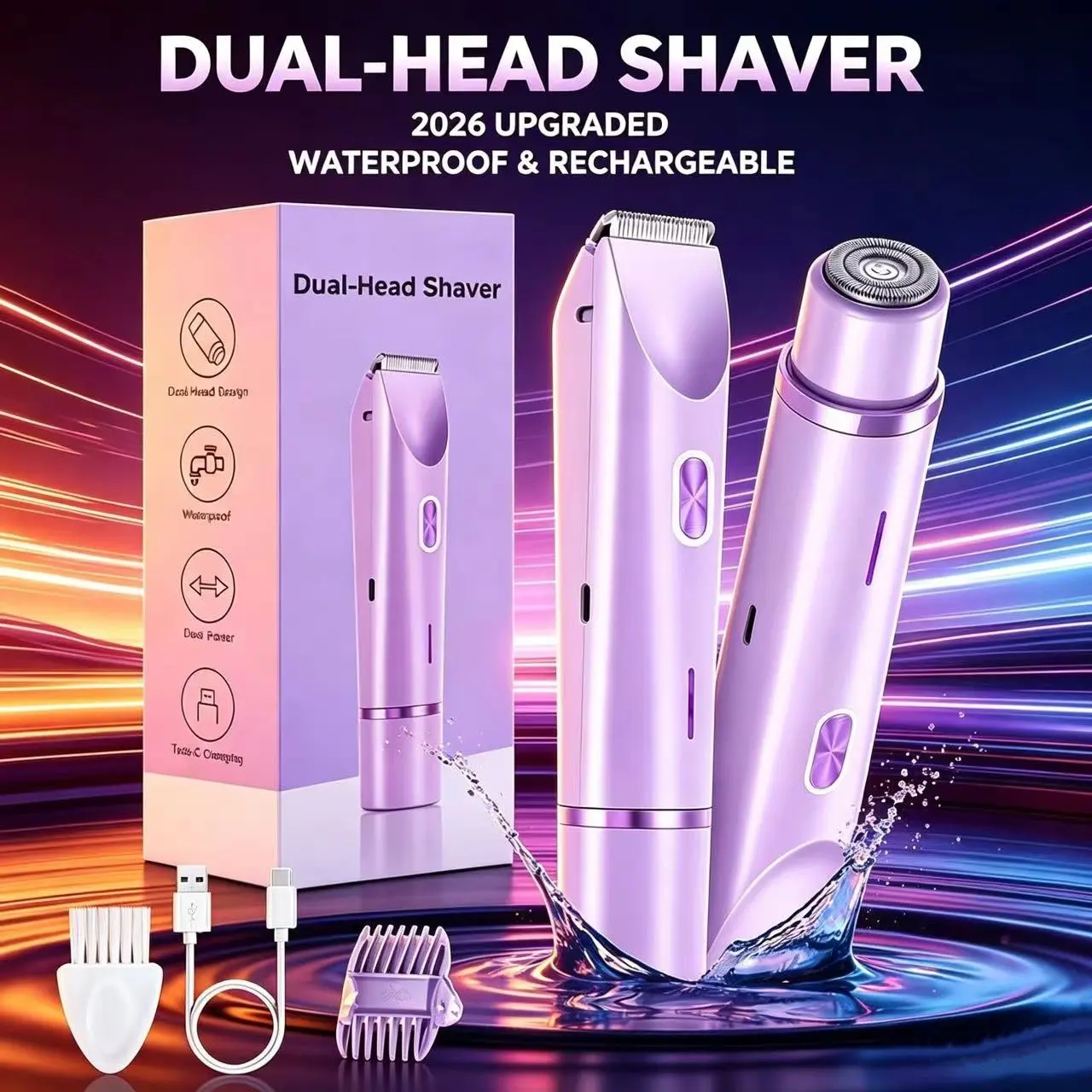 Women's Dual-Head Electric Razor, Reusable Body Hair Trimmer, Leg & Arm Bikini Epilator, Portable Design, Efficient Hair Removal Tool, Waterproof Portable Shaver, Razors Rechargeable, Cordless Waterproof Shaver