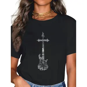 100% Cotton Vintage Skillet Guitar Typography On White Music T-Shirt