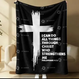 Inspirational Philippians 4:13 Cross Blanket, Soft Warm Flannel, Religious Throw Blanket, Christian Faith Home Decor, Cozy Bedding Accessory