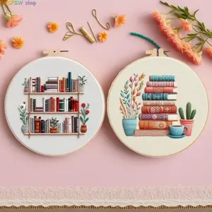 Beginner-Friendly Nature-Themed DIY Cross Stitch Hand Embroidery Kit - Potted Flower Design with Instruction Book, Embroidery Thread, Hoop, Needlecraft Tools and Supplies