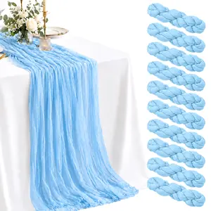 10 Pack Light Blue Table Runners，Cheesecloth Table Runner 17x108inch Semi Sheer Boho Gauze Cheese Cloth Fabric Table Runners, for Wedding Party Baby Shower Birthday Home Decor Garden Farmhouse