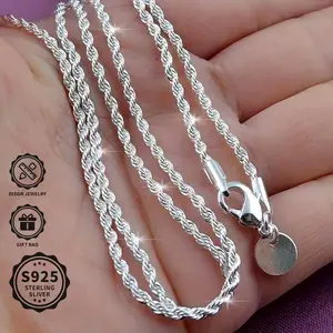 925 Sterling Silver Twisted String Necklace, 4mm Fashion Simple Style, Unisex Basic Chain, Elegant Design, Suitable for Daily Party Wear, Holiday Gift