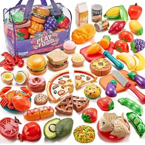 Kids Play Food Kitchen Set – 78PCS Cutting Toy Food with Storage Bag, Role Play Cooking Accessories for Toddlers & Preschool Learning