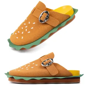 Women's Hamburger Clog Shoes With Arch Support Unisex Slip On Suede Adjustable Buckle Mule Clogs Slippers Soft Rubber Footbed Comfort Burger Bizarre Gift For Women&men