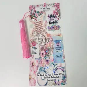 "Con Dios Todo" Floral Design Bookmark with Pink Tassel - "bookmarks" Collection Christian Messages