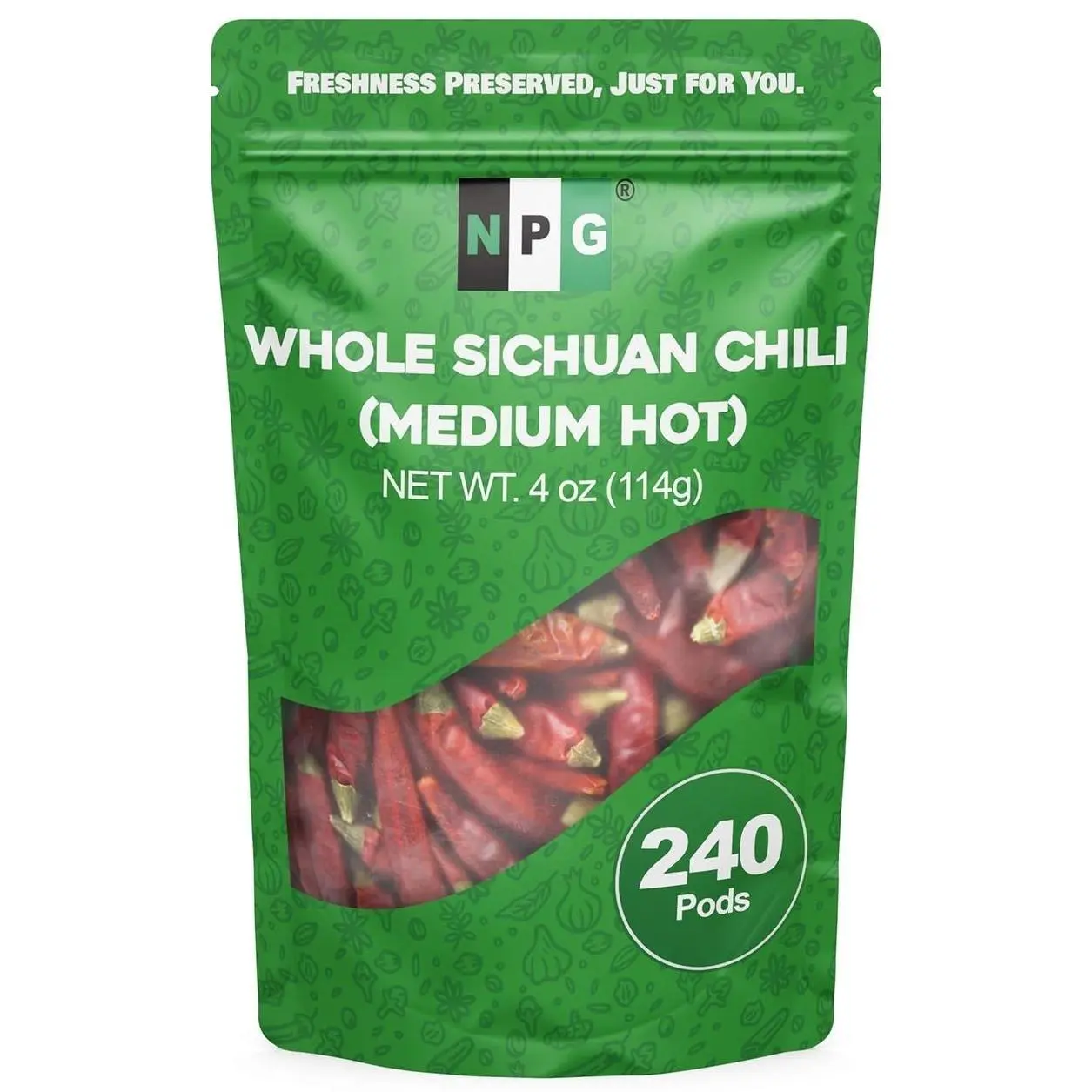 NPG Sichuan Red Chili Peppers 4 Ounces, Medium Hot, Premium Szechuan Dried Red Chilies for Chili Oil, Paste, and Sauce, Used in Mexican, Chinese, Thai Dishes