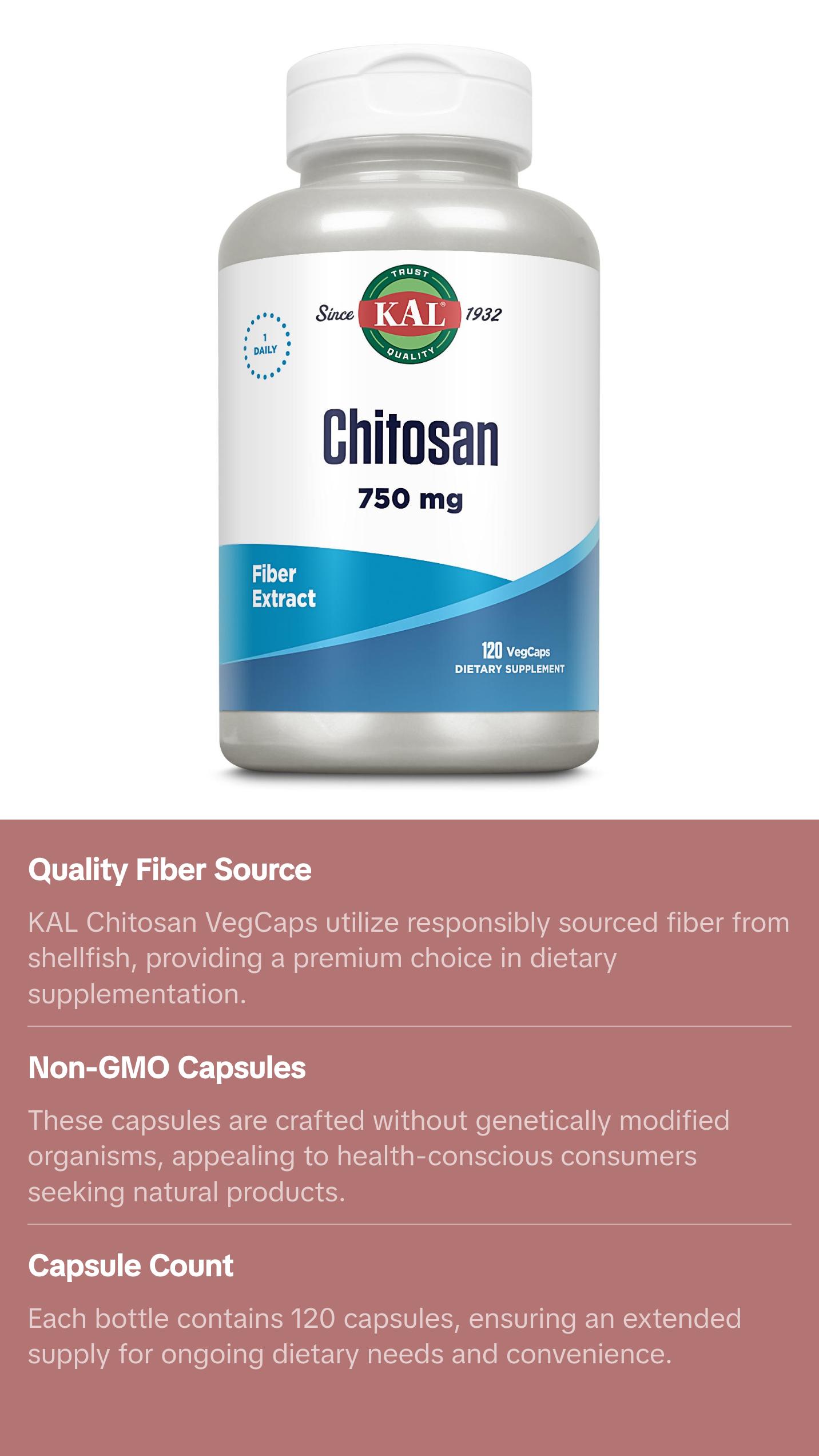 Chitosan VegCaps 750 mg - Fiber Extract for Dietary Supplementation - 120 Capsules - Source: KAL Since 1932 Springtok Healthcare Fitness Edible Vitamin Bathroom