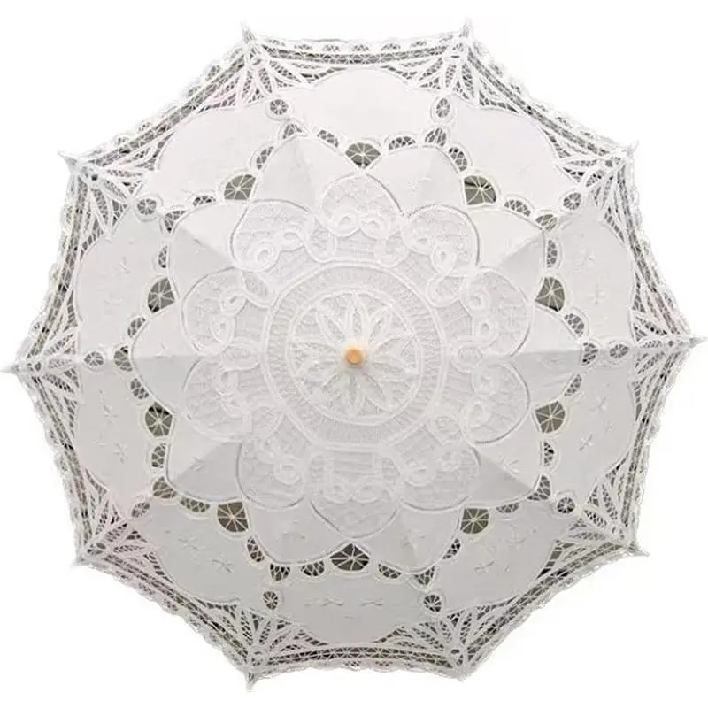 30.7" Women's Handmade Ivory Lace Parasol Umbrella Vintage Wedding Bridal Lace Umbrella for Decoration Photo Tea Party Adult Size