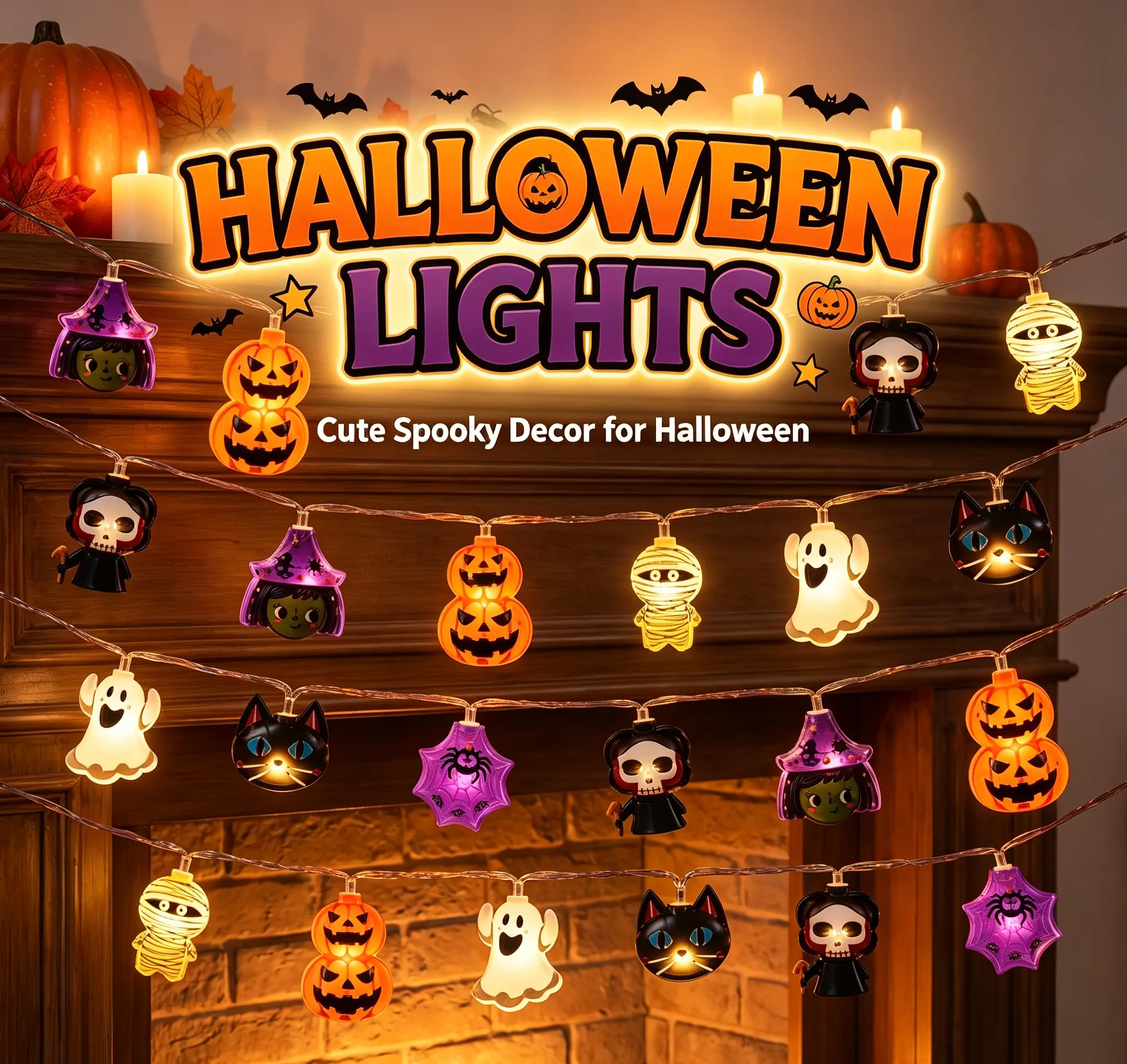 【Summerween】Battery-Operated Halloween Character String Lights, Cute Spooky Figurine Light String with 2 Selectable Lengths (59.06in & 118.11in), Festive Hanging Home Decor for Holiday Use
