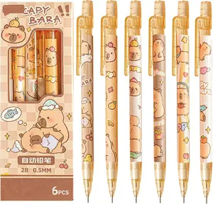 6 Pcs Cute Mechanical Pencils with Eraser 0.5mm Cartoon Capybara Mechanical Pencil Light Pencil for Kids Boy Girl Women