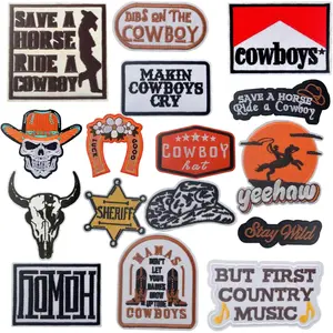16pcs Western Iron On Patches West Cowboy Theme Embroidered Sewing Repair Appliques Vintage Lucky Horseshoe Hat Crafts Accessories for DIY Clothing T-Shirts Jackets Jeans Backpacks