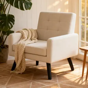 Accent Chair for Living Room, Mid-Century Modern Comfy Upholstered Armchair with Large Seat, Single Sofa Reading Chair, 496 Lb. Weight Capacity, for Bedroom, Apartment