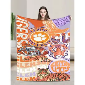 Clemson Merch Tigers Throw Blanket Warm Blankets Breathable Air Conditioner Blanket For Car Classic Outdoor Blankets For Picnic For All Season