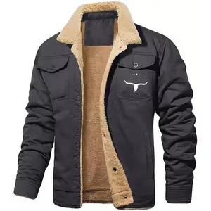 Men's Retro Western Winter Jacket Warm Fleece Coat Lapel Work Cargo Sherpa ed Trucker Jackets Menswear Tops