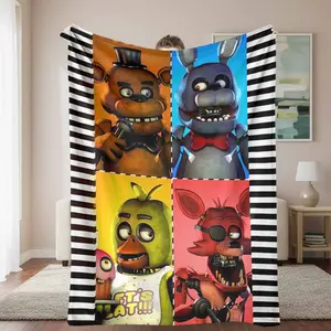 Gaming Character Flannel Throw Blanket with FNAF Printed Pattern, Super Soft Cozy Warm Lightweight Durable for Sofa Bed, Travel Office, Camping, Home Decoration, and Gift Idea for Birthday and Holiday Season.