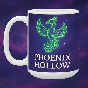 Phoenix Hollow Cosmic Mug – Neon Phoenix 15oz Ceramic – Spiritual & Empowerment Cup
