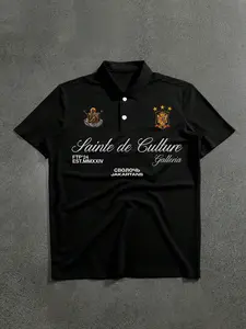 Men's Casual Polo Shirt, Saint Embroidery & Spanish Badge Elements, Street Style Culture, Ftp'24 Identifier, Jakartans Regional Cool