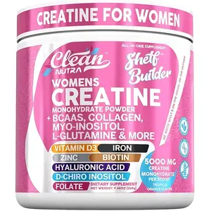 Clean Nutraceuticals Women's Creatine Monohydrate Powder - With BCAAs, Collagen, Myo-Inositol, L-Glutamine - For Optimal Wellness & Beauty Support - Shelf Builder