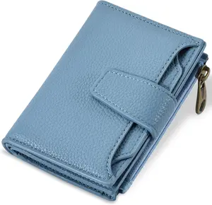 Airkit Small Wallet Women RFID Blocking Soft Leather Bifold Compact Card Holder Wallet for Women with Zipper Coin Pocket 4 ID Window
